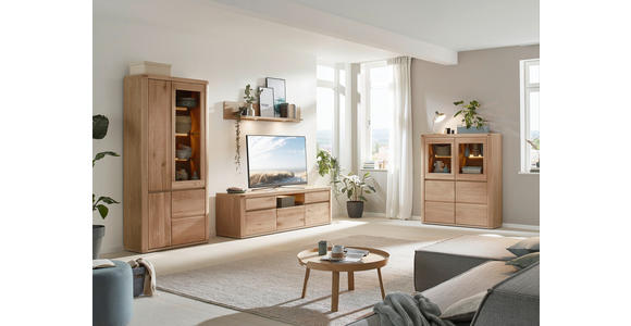 VITRINE in massiv Eiche Kernbuche - Kernbuche/Grau, KONVENTIONELL, Glas/Holz (98/204/38cm) - Voleo