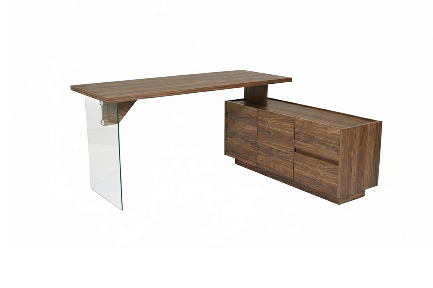 ECKSCHREIBTISCH 160/136/74 cm Walnussfarben Stauraum, seitenverkehrt montierbar  - Eichefarben/Walnussfarben, Design, Glas/Holzwerkstoff (160/136/74cm) - MID.YOU