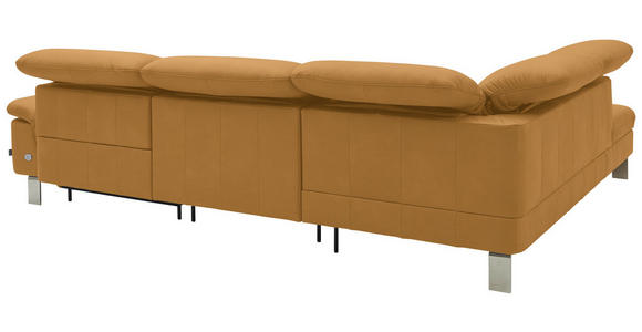 ECKSOFA in Echtleder Senfgelb 233/309 cm - Edelstahlfarben/Senfgelb, Design, Leder/Metall (233/309cm) - Dieter Knoll