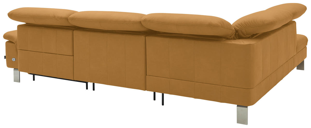 ECKSOFA in Echtleder Senfgelb  233/309 cm  - Edelstahlfarben/Senfgelb, Design, Leder/Metall (233/309cm) - Dieter Knoll