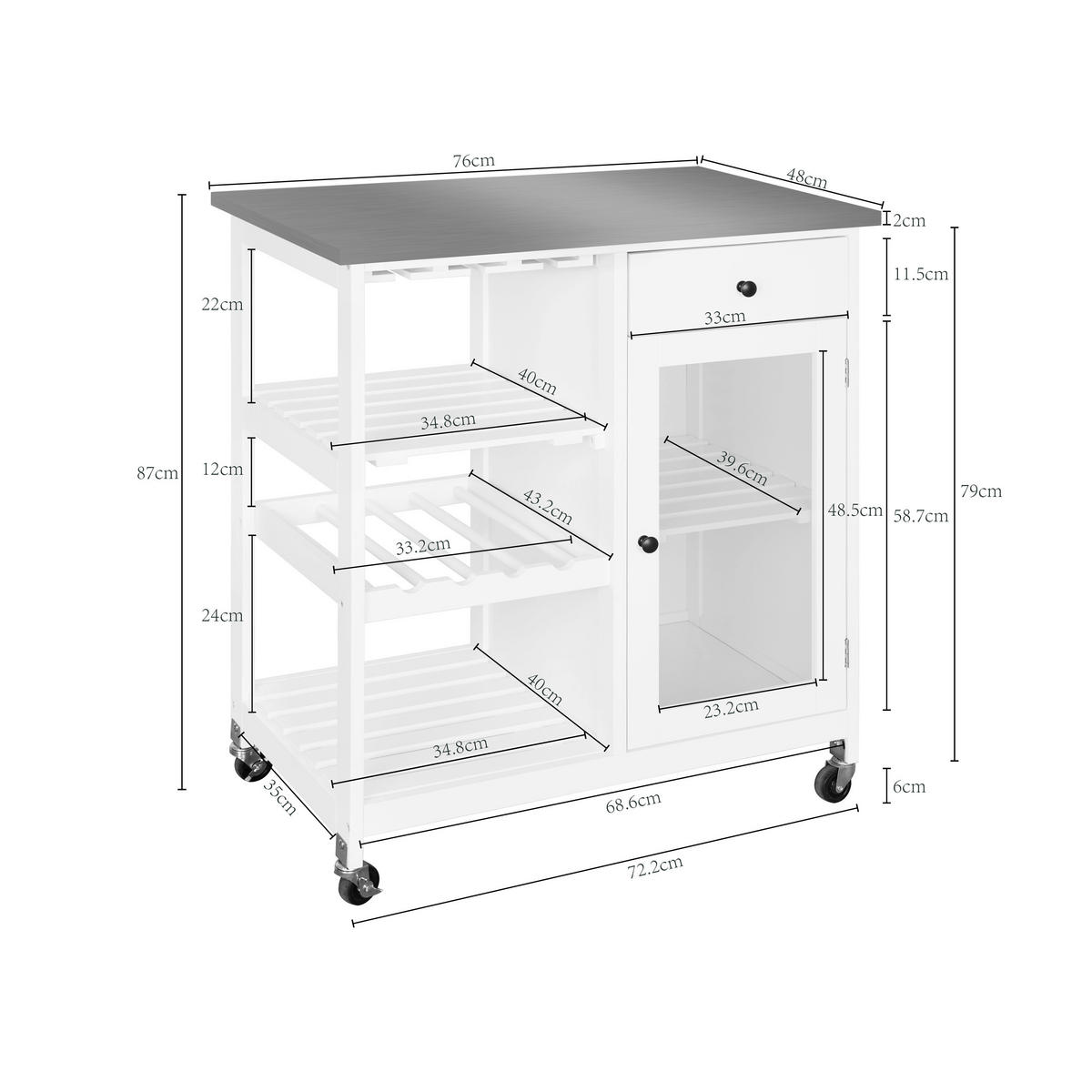 KÜCHENINSEL   in Weiß, Edelstahlfarben  - Edelstahlfarben/Schwarz, Basics, Holzwerkstoff/Kunststoff (76/87/48cm) - MID.YOU