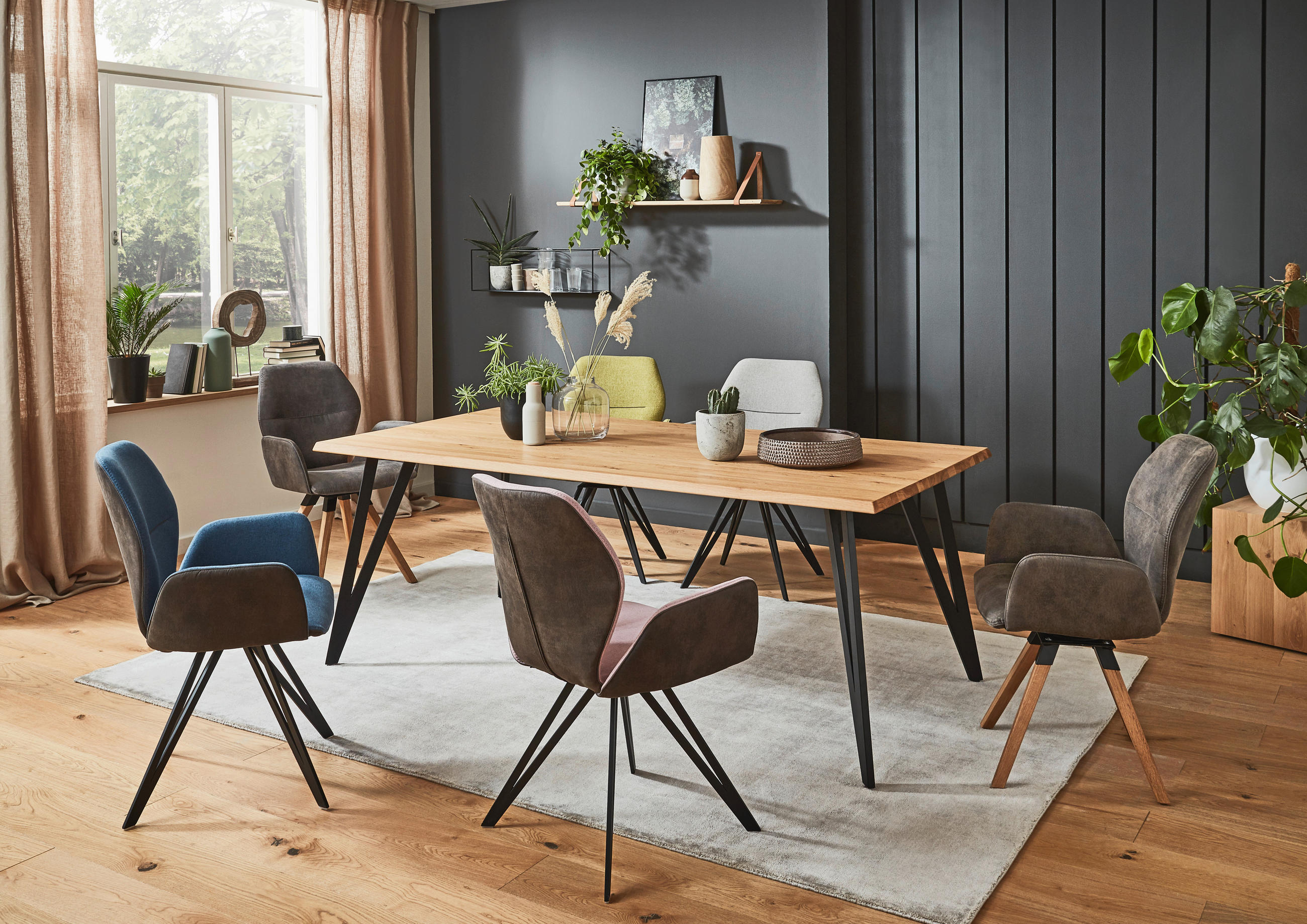 ARMLEHNSTUHL  in Webstoff, Mikrofaser  - Blau/Anthrazit, Design, Textil/Metall (62/91/59cm) - Valnatura