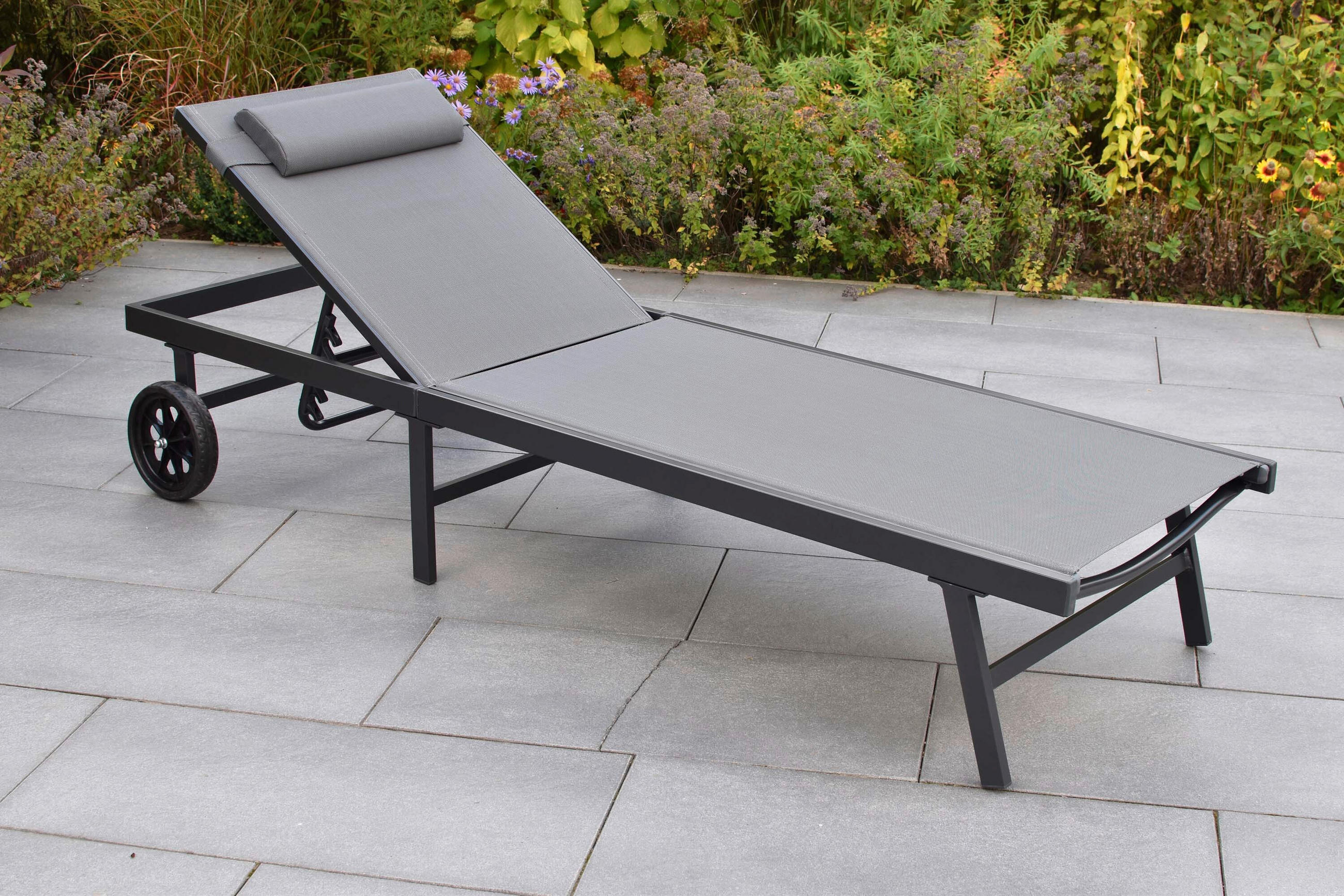 GARTENLIEGE 64,5/97,5/201 cm  - Graphitfarben/Grau, KONVENTIONELL, Textil/Metall (64,5/97,5/201cm) - Gardenson