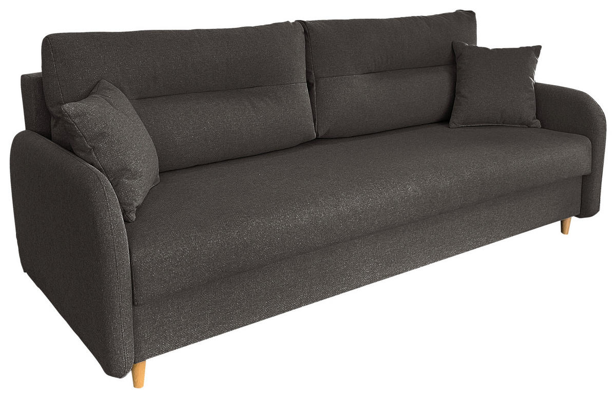 SCHLAFSOFA Flachgewebe Grau  - Schwarz/Naturfarben, Design, Holz/Kunststoff (206/88/93cm) - MID.YOU