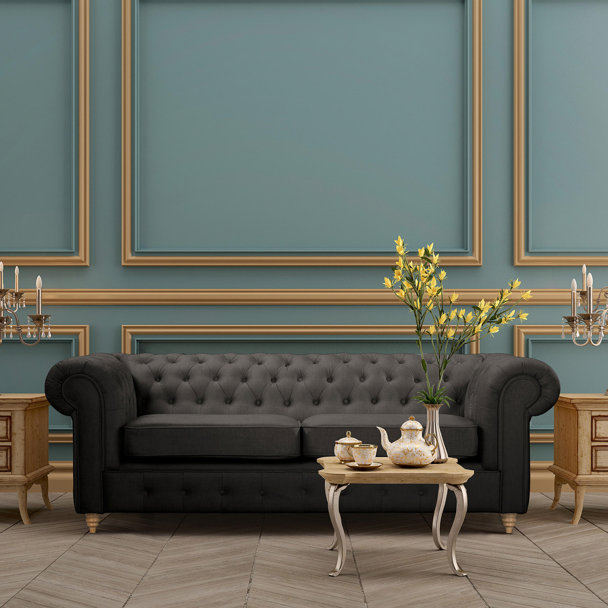3-SITZER-SOFA Mikrofaser Anthrazit  - Anthrazit/Braun, Design, Holz/Textil (218/75/91cm) - P & B