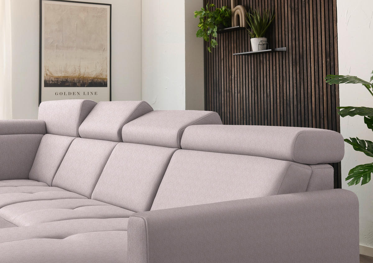 WOHNLANDSCHAFT Flachgewebe Altrosa  - Schwarz/Altrosa, Konventionell, Textil/Metall (215/333/174cm) - Beldomo System