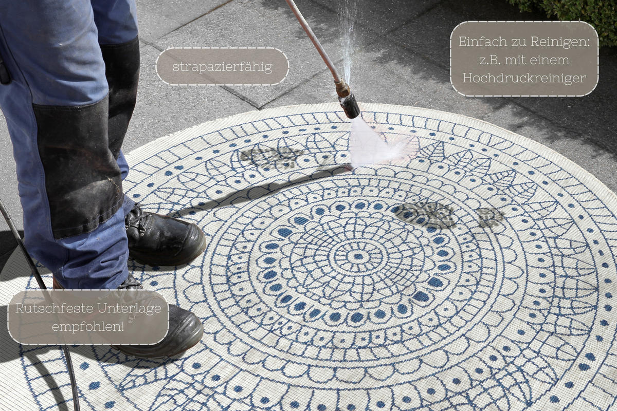 OUTDOORTEPPICH 140 cm Twin Blau, Creme  - Blau/Creme, Design, Kunststoff (140cm)