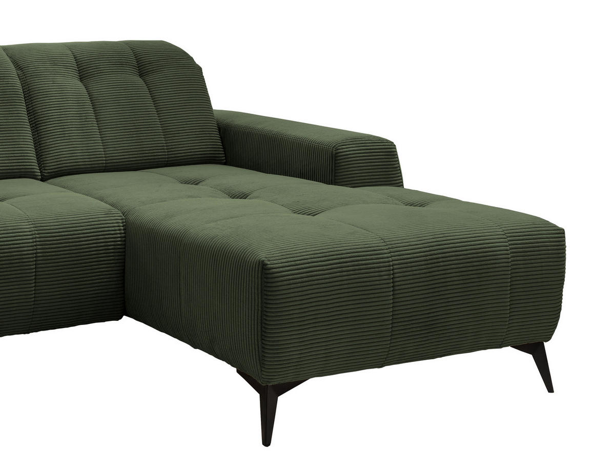 ECKSOFA in Cord Dunkelgrün  258/180 cm  - Dunkelgrün/Schwarz, MODERN, Textil/Metall (258/180cm) - Livetastic