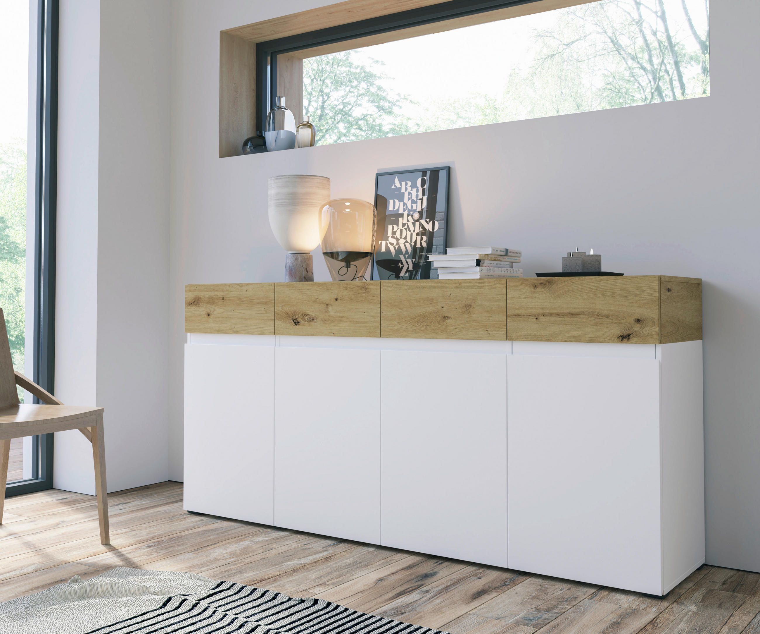 Livetastic ŠIROKÁ KOMODA, bílá, dub artisan, 179,8/85,7/40 cm
