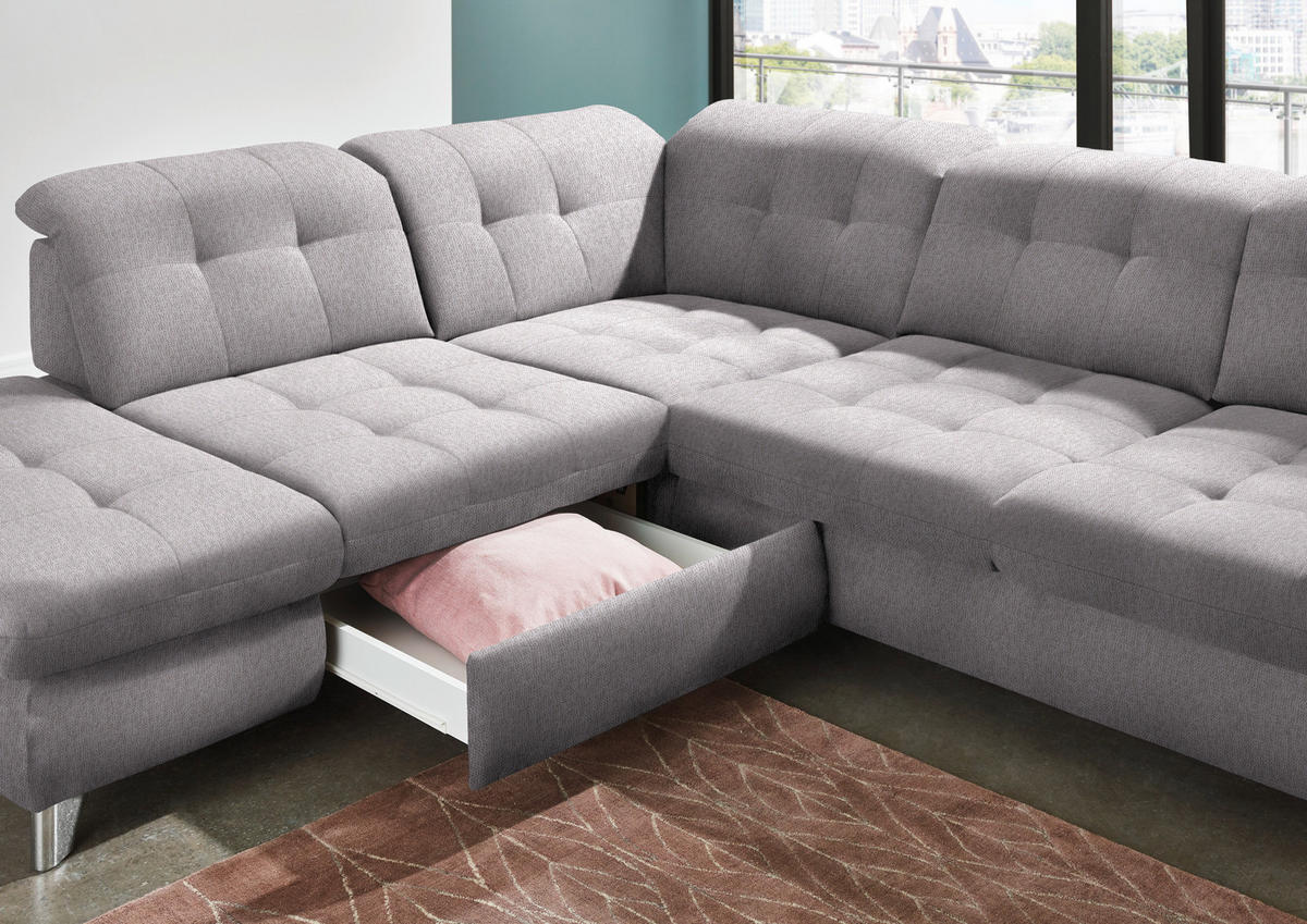 ECKSOFA in Chenille Hellgrau  - Chromfarben/Hellgrau, Design, Textil/Metall (260/310cm) - Beldomo Speed