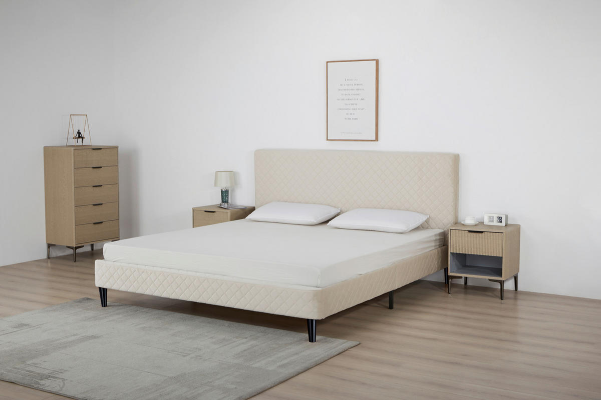 POLSTERBETT 180/200 cm,  in Beige, Lattenrost,  - Beige/Schwarz, Design, Holz/Kunststoff (180/200cm) - Boxxx