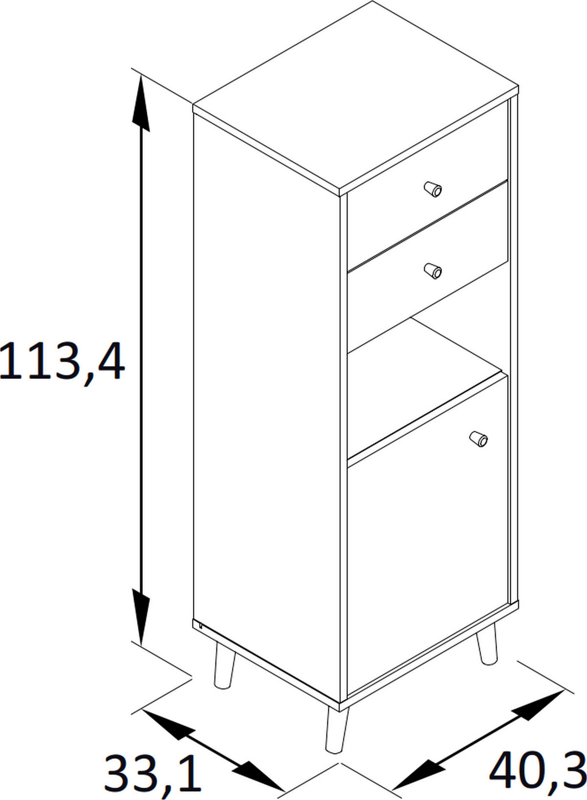 HIGHBOARD BJARNE, 40,3/113,4/33,1 cm, 2 Schublade(n)  - Eichefarben/Weiß, MODERN, Holz/Holzwerkstoff (40,3/113,4/33,1cm) - Stylife