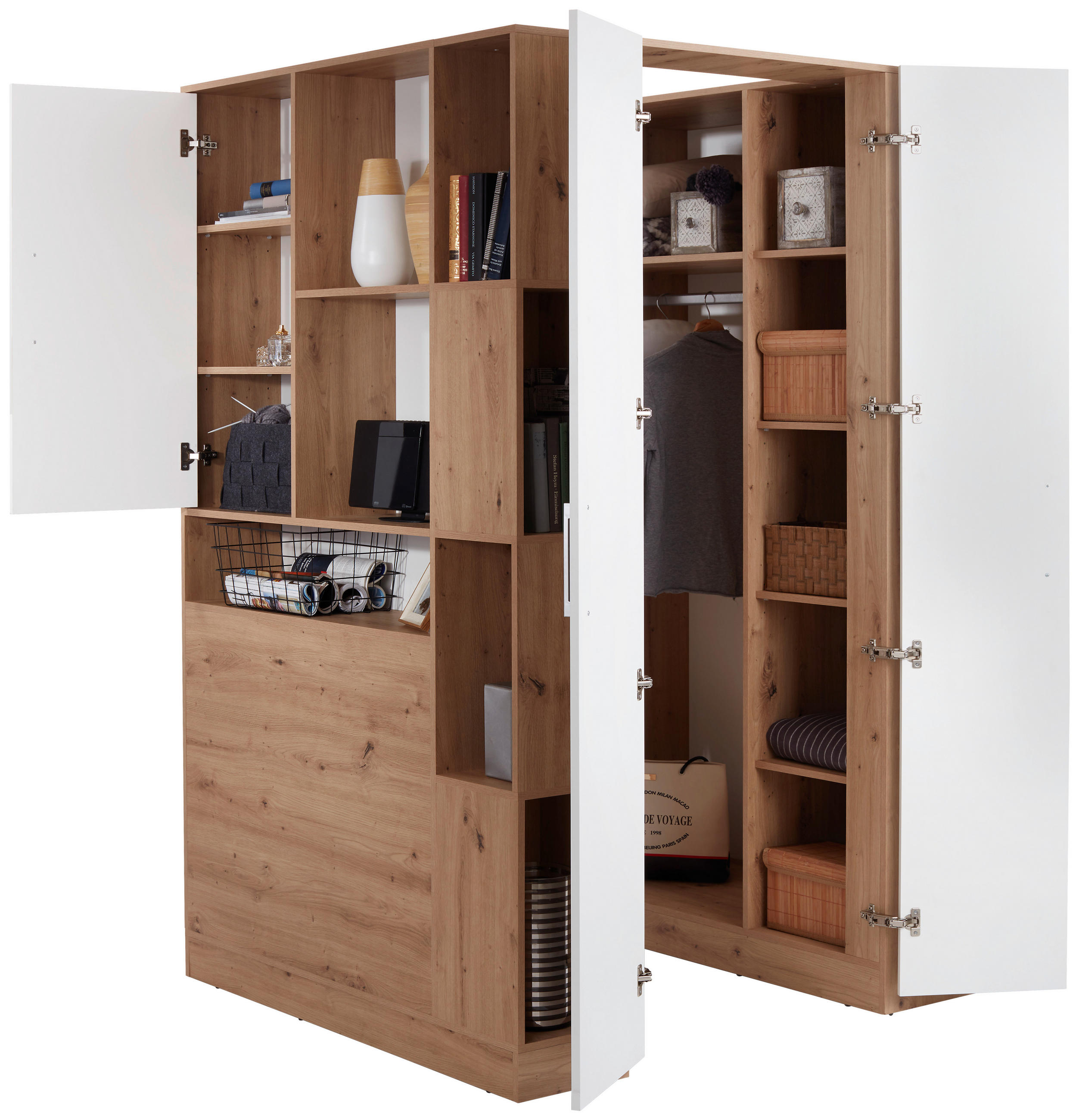 Thumbnail - Ondega Eckschrank, Weiß, Eiche Artisan, Holzwerkstoff, 120x205x150 cm, Beimöbel erhältlich, Schlafzimmer, Kleiderschränk...