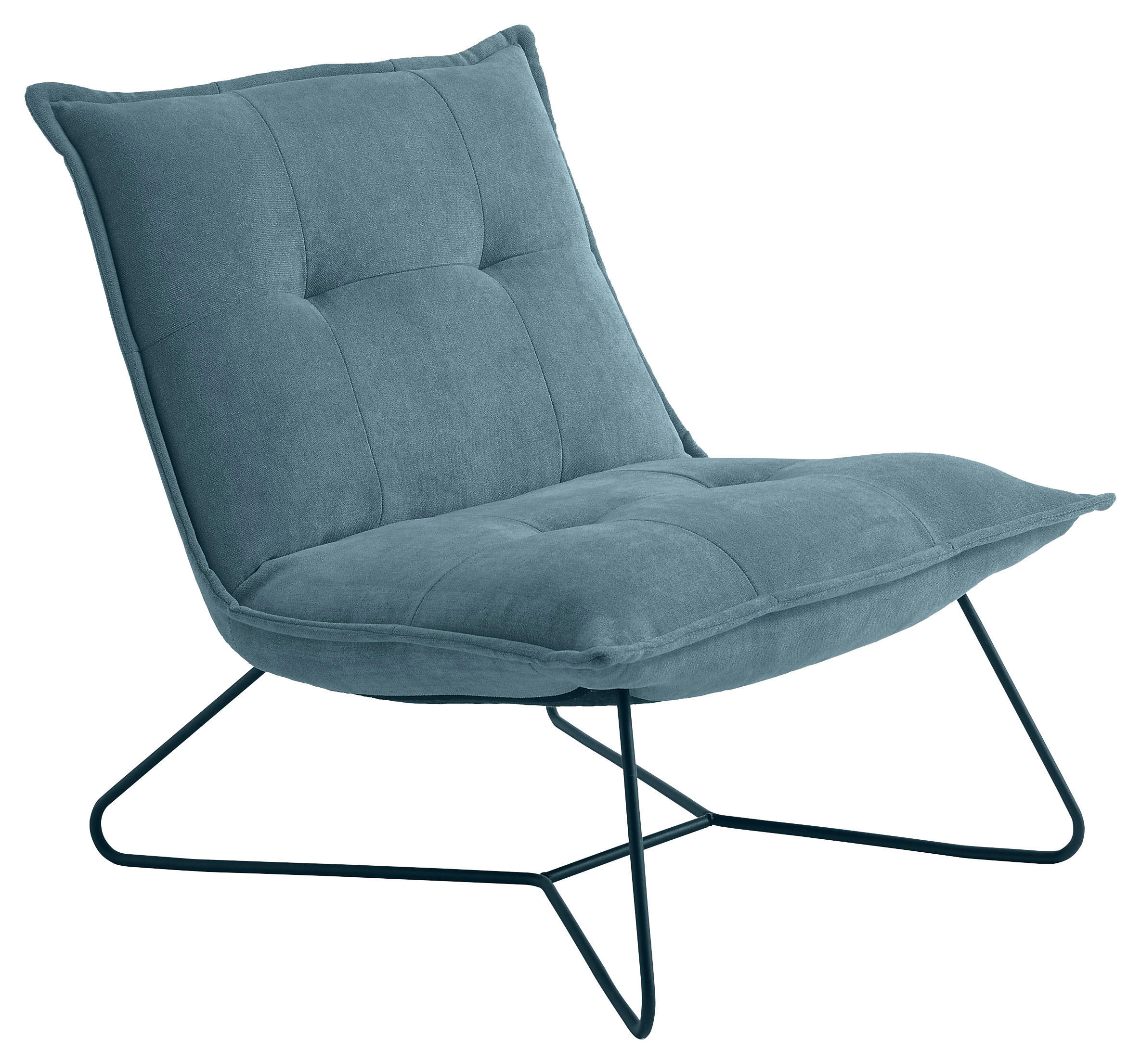 SESSEL in Mikrovelours Blau  - Blau/Schwarz, Basics, Textil/Metall (69/76/86cm) - MID.YOU