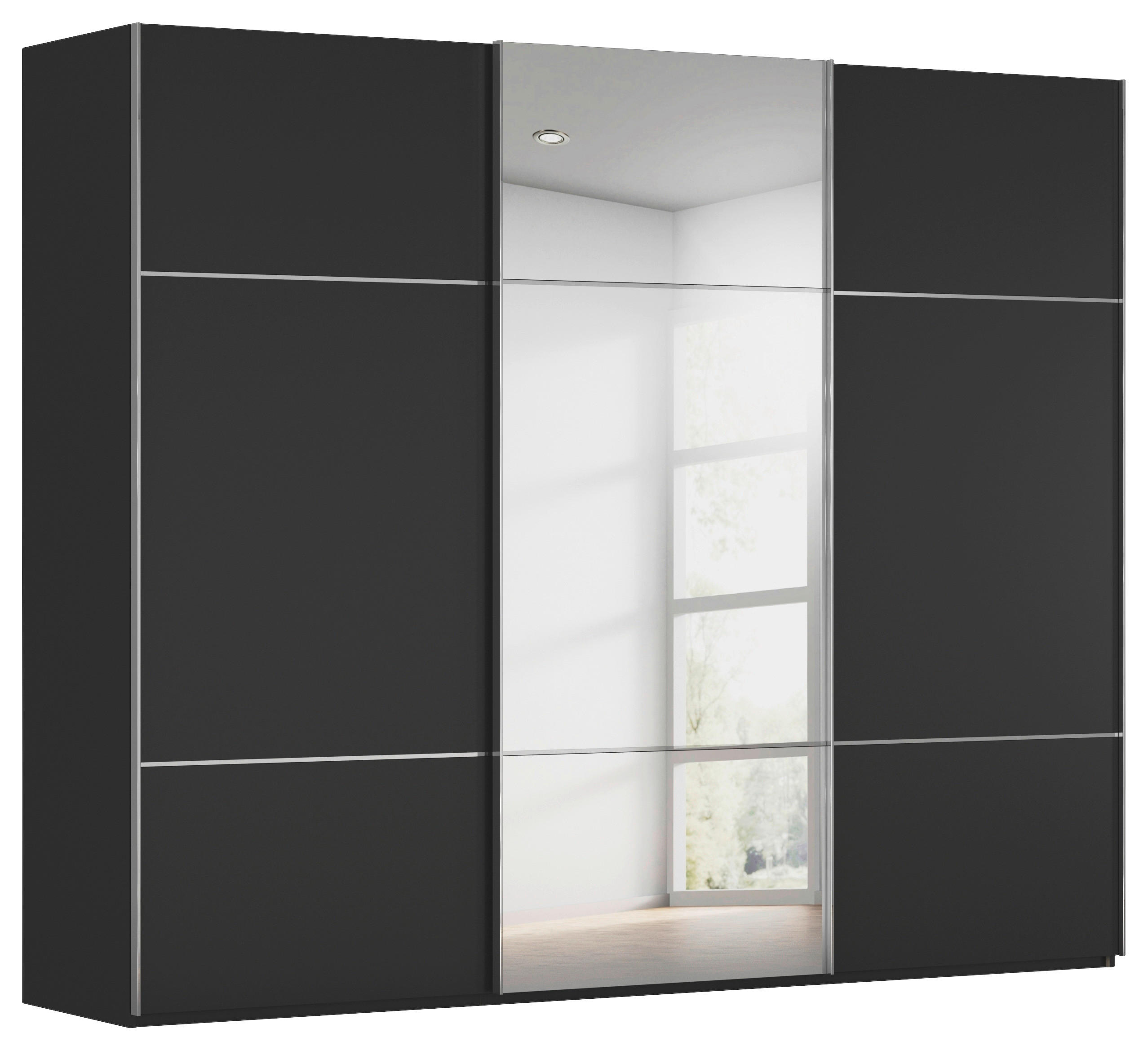 SCHWEBETÜRENSCHRANK 301/223/68 cm 3-türig Schwarz  - Chromfarben/Schwarz, KONVENTIONELL, Glas/Holzwerkstoff (301/223/68cm) - Novel