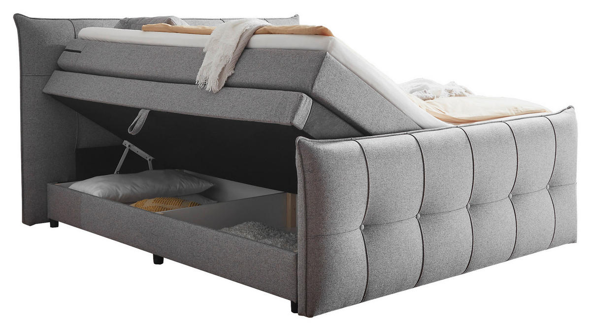 BOXSPRINGBETT 160/200 cm  in Dunkelgrau  - Dunkelgrau/Schwarz, Modern, Holzwerkstoff/Kunststoff (160/200cm) - MID.YOU