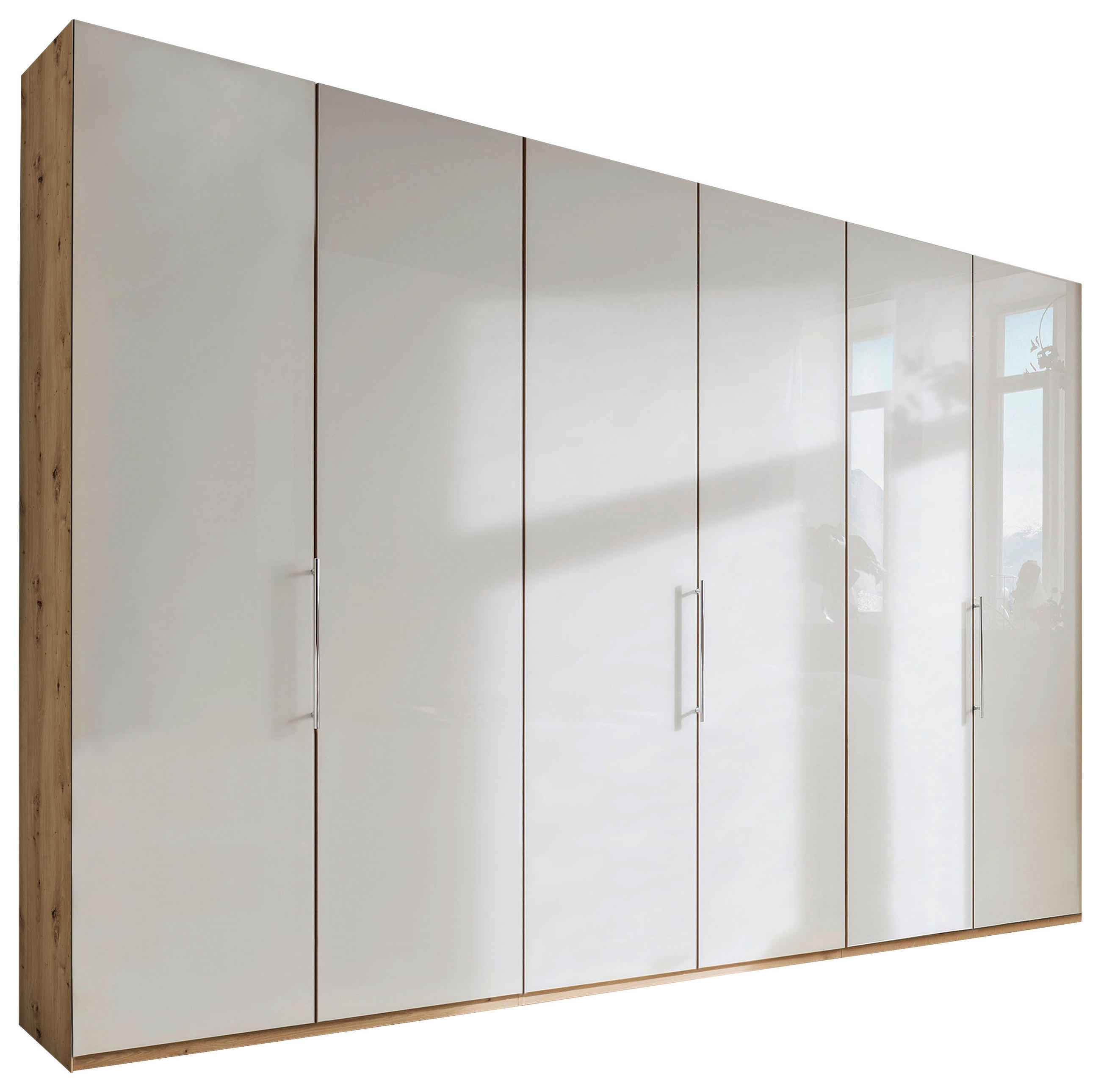 FALTTÜRENSCHRANK 300/216/58 cm 3-türig Champagner, Eiche Bianco  - Chromfarben/Eiche Bianco, KONVENTIONELL, Glas/Holzwerkstoff (300/216/58cm) - Venda