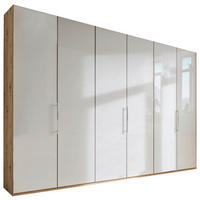 FALTTÜRENSCHRANK 300/216/58 cm 3-türig Champagner, Eiche Bianco  - Chromfarben/Eiche Bianco, KONVENTIONELL, Glas/Holzwerkstoff (300/216/58cm) - Venda