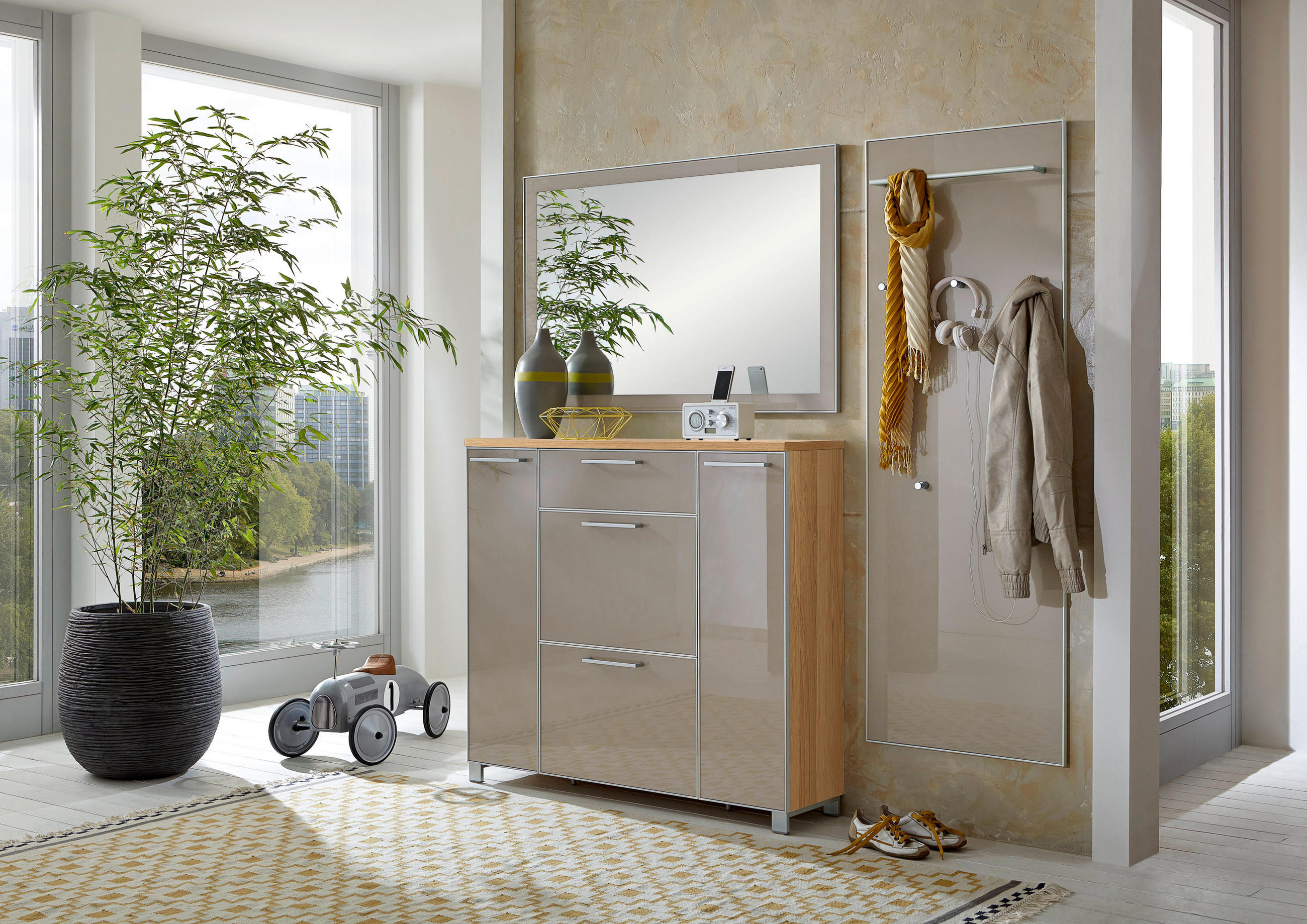 GARDEROBE Taupe, Eichefarben - Taupe/Eichefarben, Design, Glas/Holz (190/195/31cm)