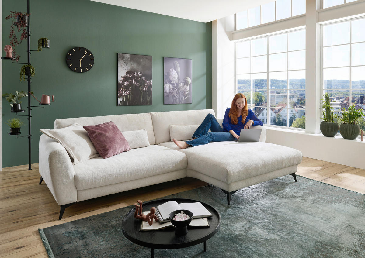 ECKSOFA Naturfarben Chenille  - Schwarz/Naturfarben, Design, Textil/Metall (288/194cm) - Niels Andersson