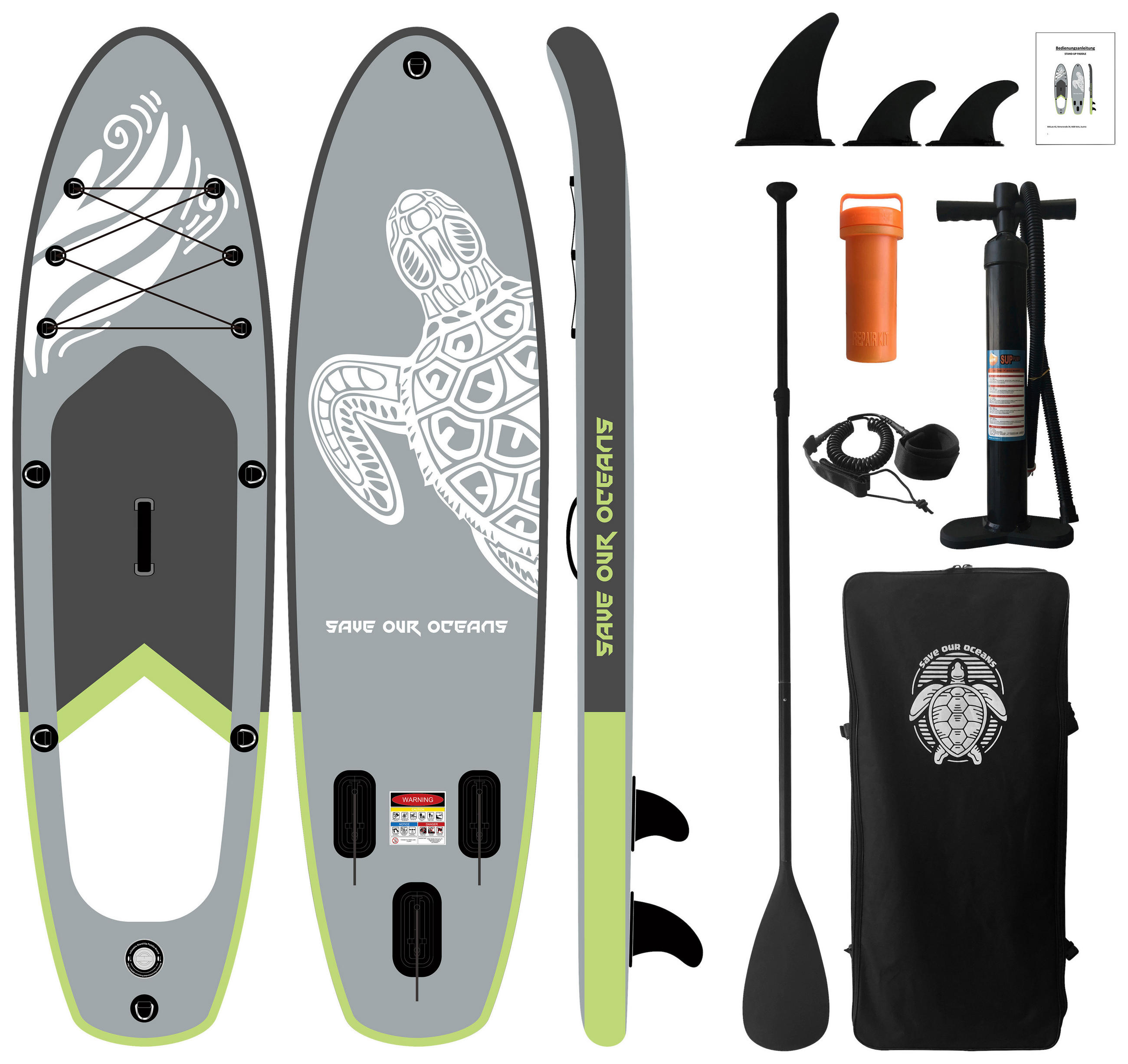 STAND-UP PADDLE BOARD TURTLE 2 SAVE OUR OCEAN  - Weiß/Grau, KONVENTIONELL, Kunststoff (290/75/15cm) - Atrigo