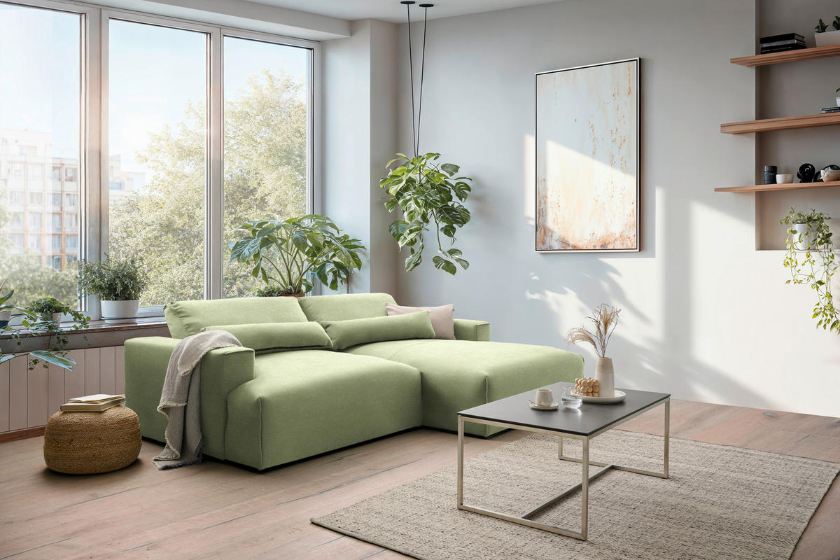 ECKSOFA Felicia in Struktur Hellgrün  267/187 cm  - Schwarz/Hellgrün, Design, Kunststoff/Textil (267/187cm) - Stylife