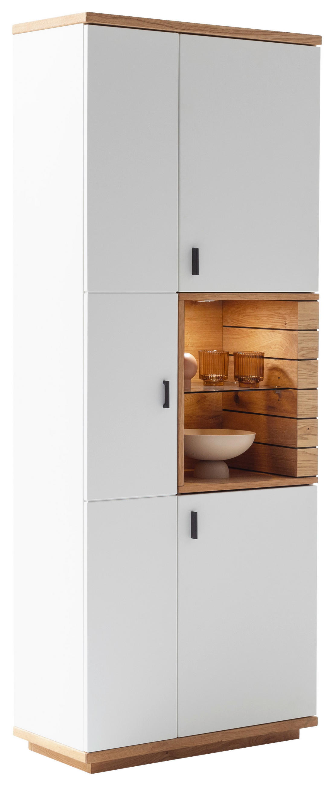 VITRINE Weiss, Wildeiche  80/202/37 cm  - Wildeiche/Weiss, Design, Glas/Holz (80/202/37cm) - Novel