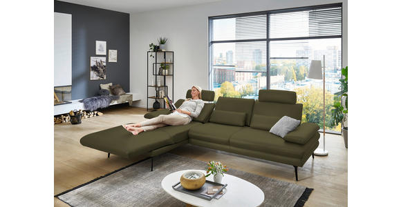 ECKSOFA in Echtleder Olivgrün 180/310 cm - Schwarz/Olivgrün, Design, Leder/Metall (180/310cm) - Dieter Knoll