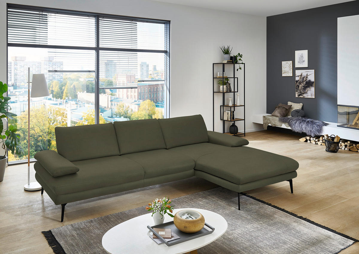 ECKSOFA in Echtleder Grün  - Schwarz/Grün, Design, Leder/Metall (310/180cm) - Dieter Knoll