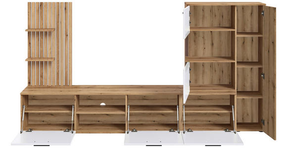 WOHNWAND 4-teilig  in Weiß, Eichefarben   - Eichefarben/Anthrazit, MODERN, Glas/Holzwerkstoff (250cm) - Carryhome