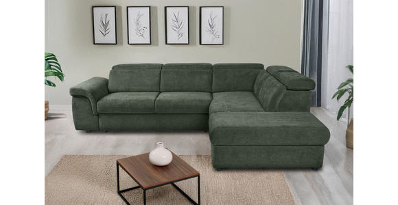 ECKSOFA Dunkelgrün Flachgewebe  inkl. Bettkasten, Schlaffunktion, Rücken echt, Liegefläche im Originalstoff  - Dunkelgrün/Schwarz, KONVENTIONELL, Kunststoff/Textil (280/235cm) - Carryhome