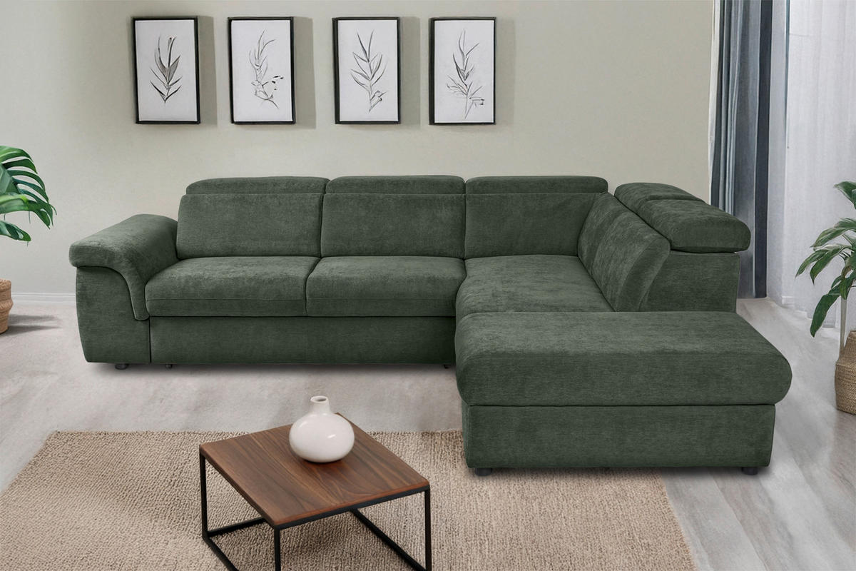 ECKSOFA Dunkelgrün Flachgewebe  - Dunkelgrün/Schwarz, KONVENTIONELL, Kunststoff/Textil (280/235cm) - Carryhome