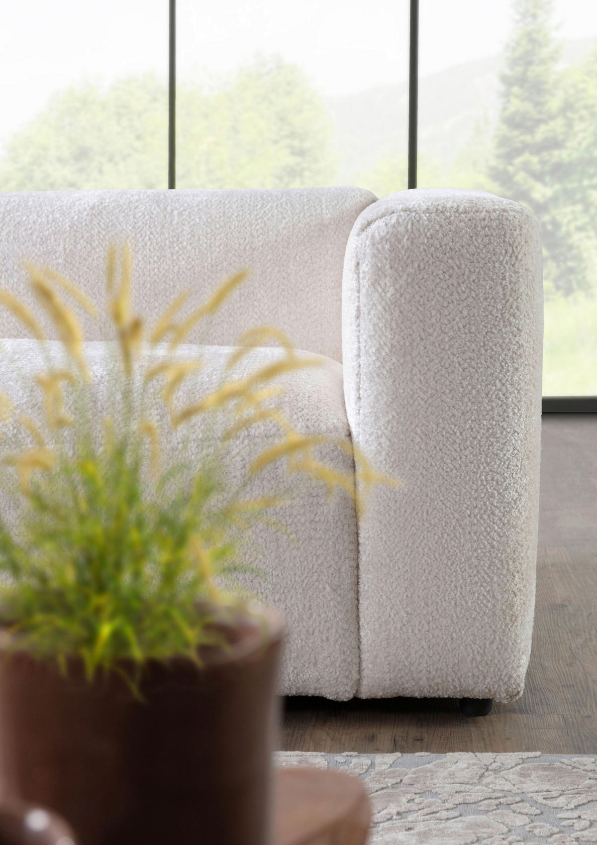 ECKSOFA Creme Chenille  - Creme/Schwarz, MODERN, Kunststoff/Textil (178/323cm) - Carryhome
