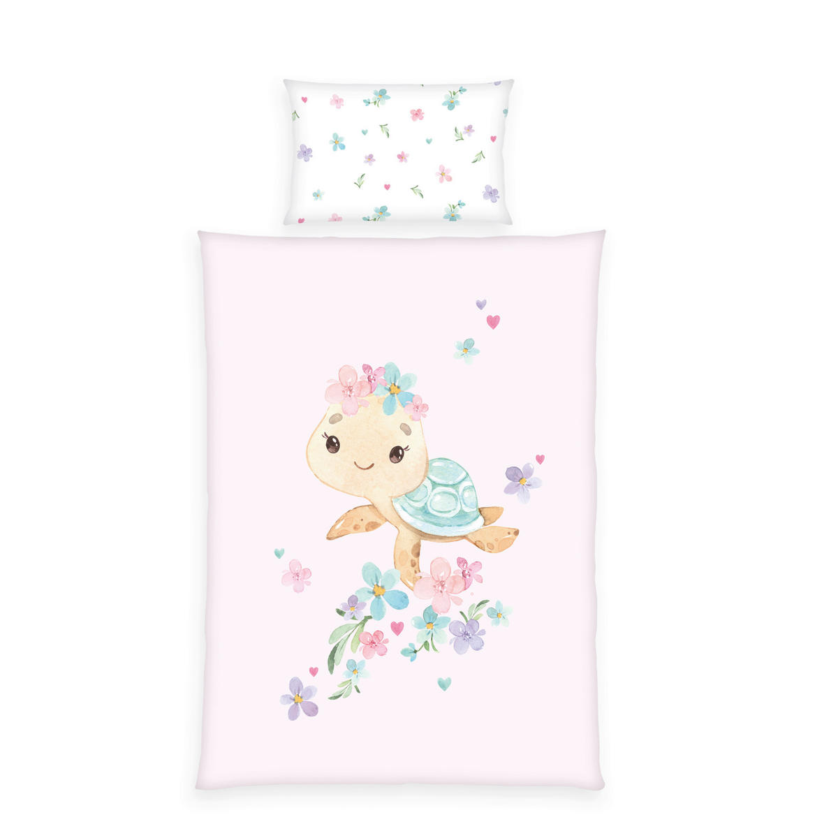 BABYBETTWÄSCHE Little Turtle Renforcé 100/135 cm  - Pink/Weiß, Basics, Textil (100/135cm) - Herding