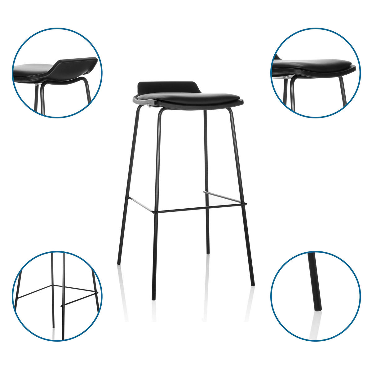 BARHOCKER Lederlook Schwarz stapelbar, abwischbar  - Schwarz, Basics, Textil/Metall (47/82/49cm) - MID.YOU