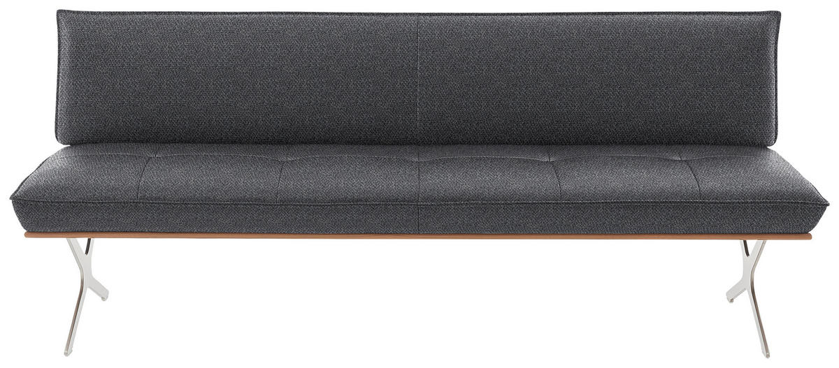 SITZBANK 214/88/66 cm  in Grau, Nussbaumfarben, Nickelfarben  - Edelstahlfarben/Nussbaumfarben, Design, Holz/Textil (214/88/66cm) - Koinor