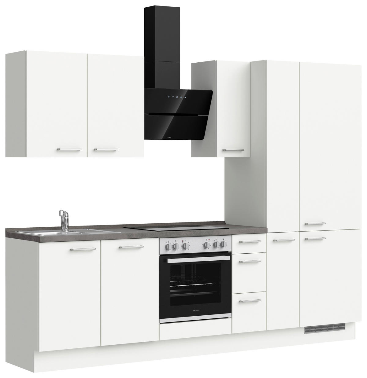 Bucătărie Fără Electrocasnice  - alb/culoare inox, Modern, metal/material pe bază de lemn (270cm) - Nobilia