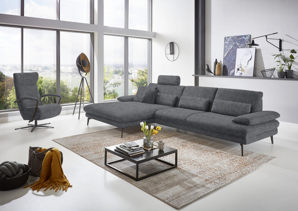 ECKSOFA in Velours Silberfarben  - Silberfarben/Schwarz, Design, Textil/Metall (180/310cm) - Dieter Knoll