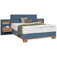 BOXSPRINGBETT 180/200 cm  in Eichefarben, Blau  - Blau/Eichefarben, Natur, Holz/Textil (180/200cm) - Valnatura