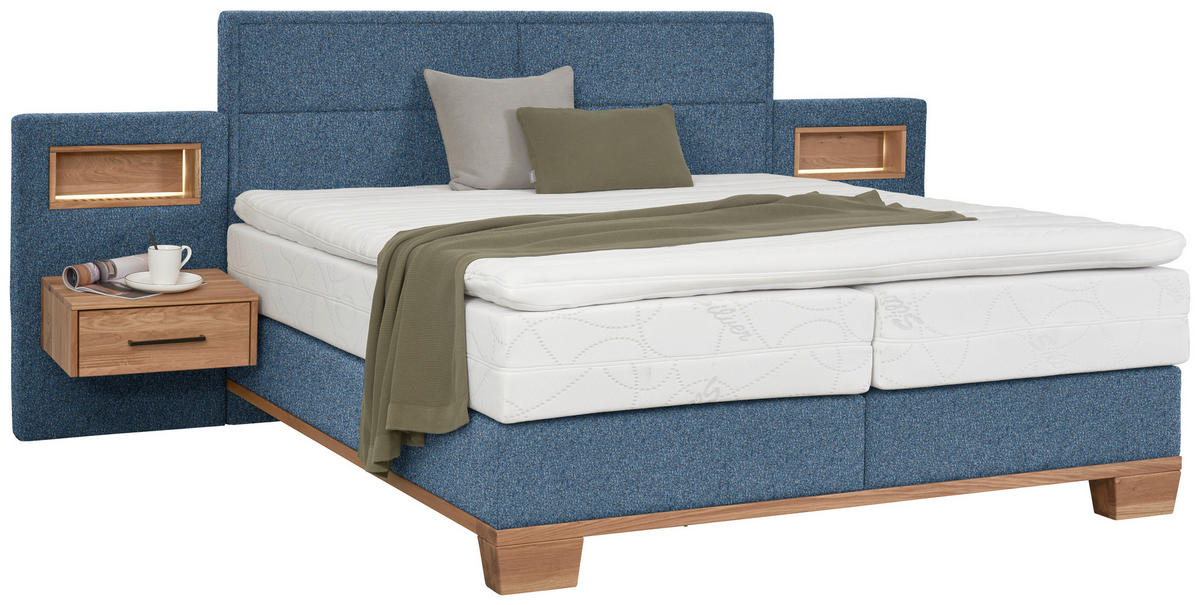 BOXSPRINGBETT 160/200 cm  in Blau, Eichefarben  - Blau/Eichefarben, Natur, Holz/Textil (160/200cm) - Valnatura