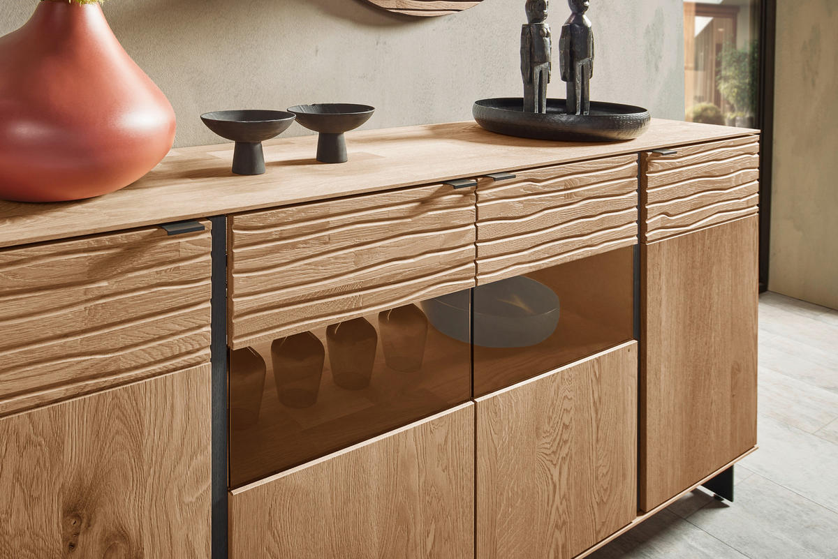 SIDEBOARD Eichefarben  192/94/44 cm  - Eichefarben/Anthrazit, Natur, Glas/Holz (192/94/44cm) - Valnatura