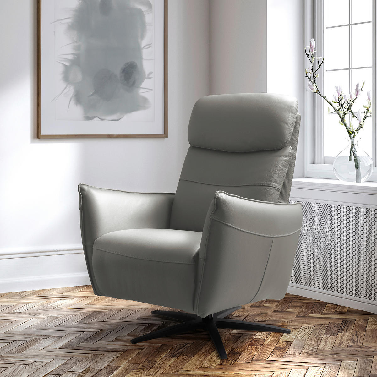 RELAXSESSEL in Leder Grau  - Schwarz/Grau, Design, Leder/Metall (77/107/88cm) - Livetastic