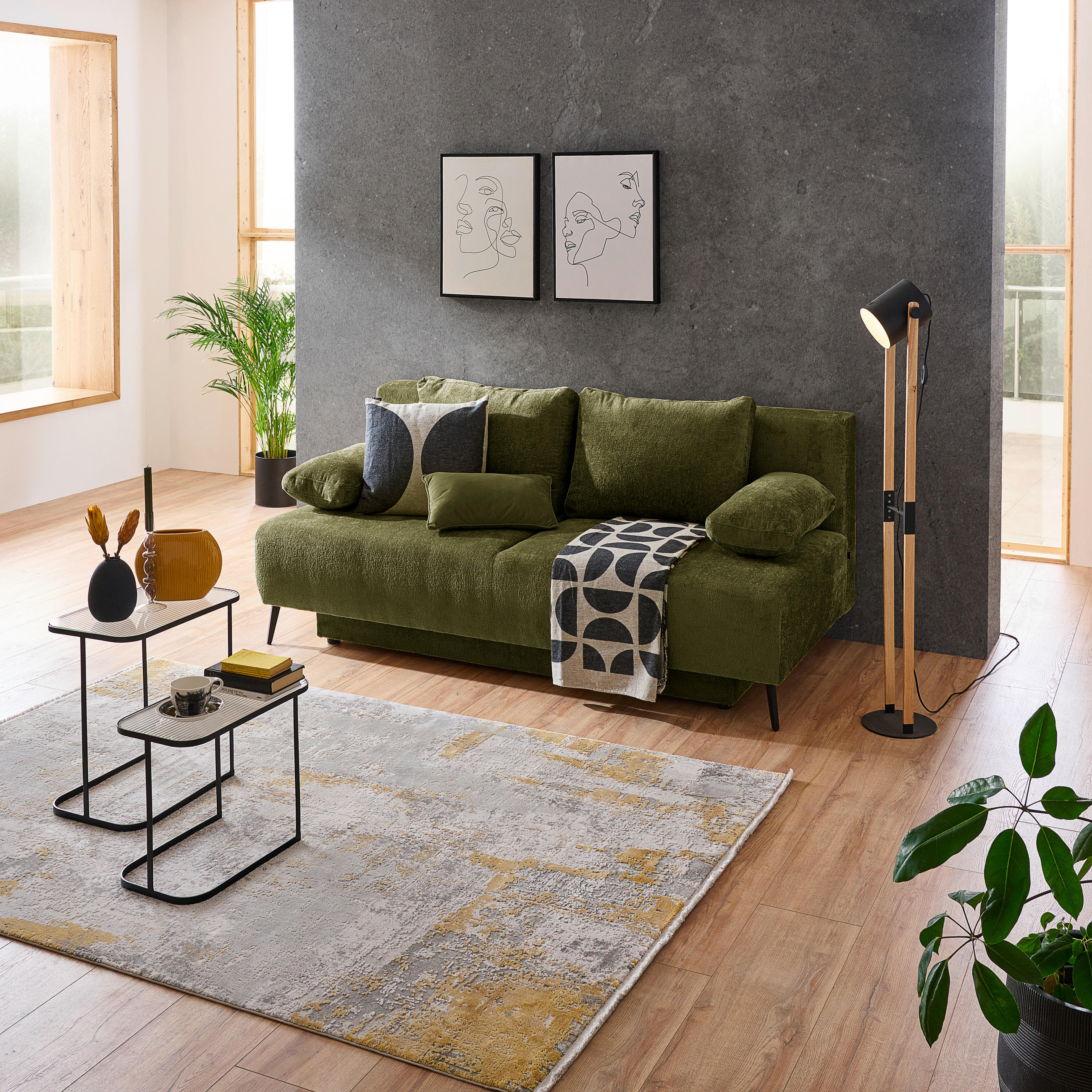 SCHLAFSOFA  mit Liegefunktion, Rücken echt Webstoff Grün  - Schwarz/Grün, MODERN, Textil/Metall (200/90/100cm) - Ti'me