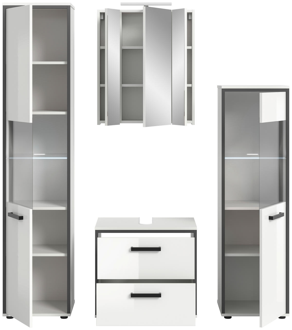 BADEZIMMER 4-teilig  in 140 cm  - Weiß Hochglanz/Schwarz, MODERN, Holzwerkstoff/Kunststoff (140cm) - MID.YOU