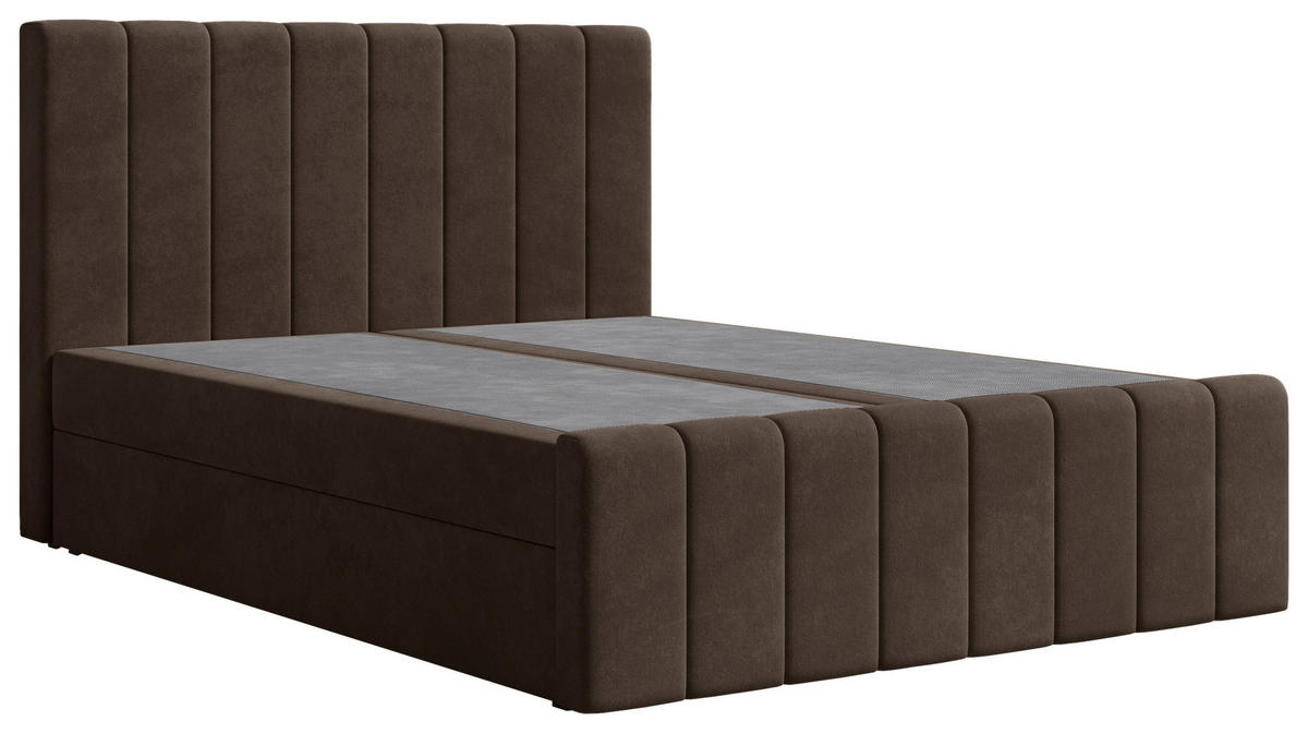 BOXBETT 160/200 cm,  in Dunkelbraun, Bettkasten, Topper, H2 + H3 = mittel + fest  - Dunkelbraun/Schwarz, MODERN, Holz/Kunststoff (160/200cm) - Livetastic