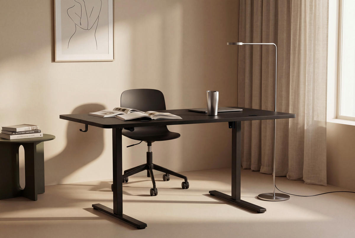 SCHREIBTISCH 160/80/72/118 cm Schwarz höhenverstellbar elektrisch höhenverstellbar  - Schwarz, Modern, Holzwerkstoff/Metall (160/80/72/118cm) - Livetastic