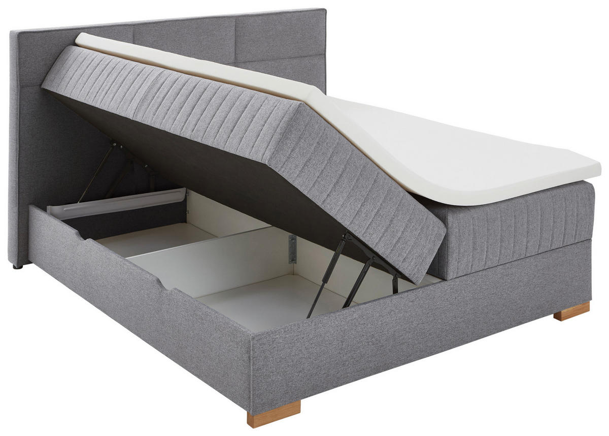 BOXSPRINGBETT 180/200 cm  in Grau  - Eichefarben/Grau, KONVENTIONELL, Holz/Textil (180/200cm) - Boxxx
