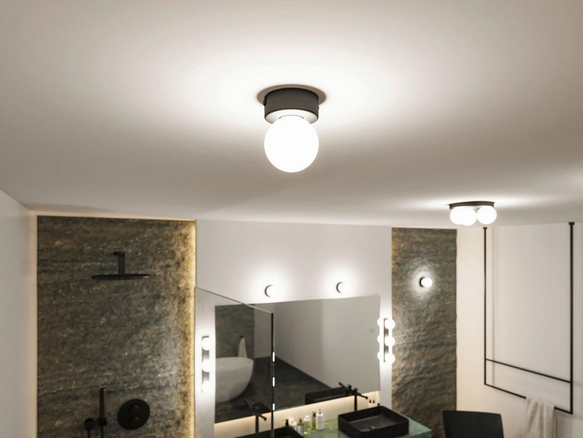 BADEZIMMER-DECKENLEUCHTE Gove 8,0/10,6 cm   - Schwarz/Weiß, Basics, Glas/Metall (8,0/10,6cm) - Paulmann