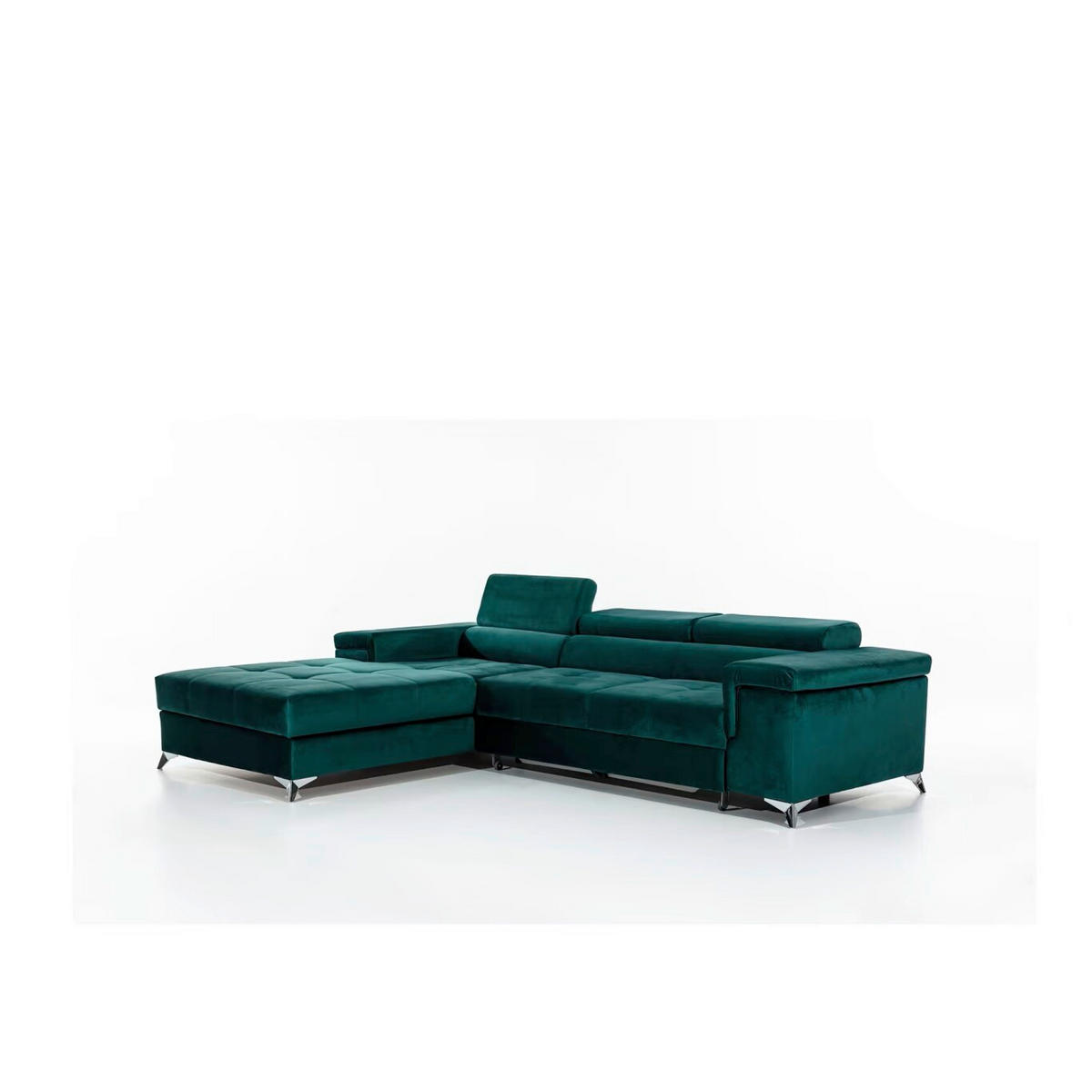 ECKSOFA in Samt Grün  205/281 cm  - Silberfarben/Grün, Design, Textil/Metall (205/281cm) - MID.YOU