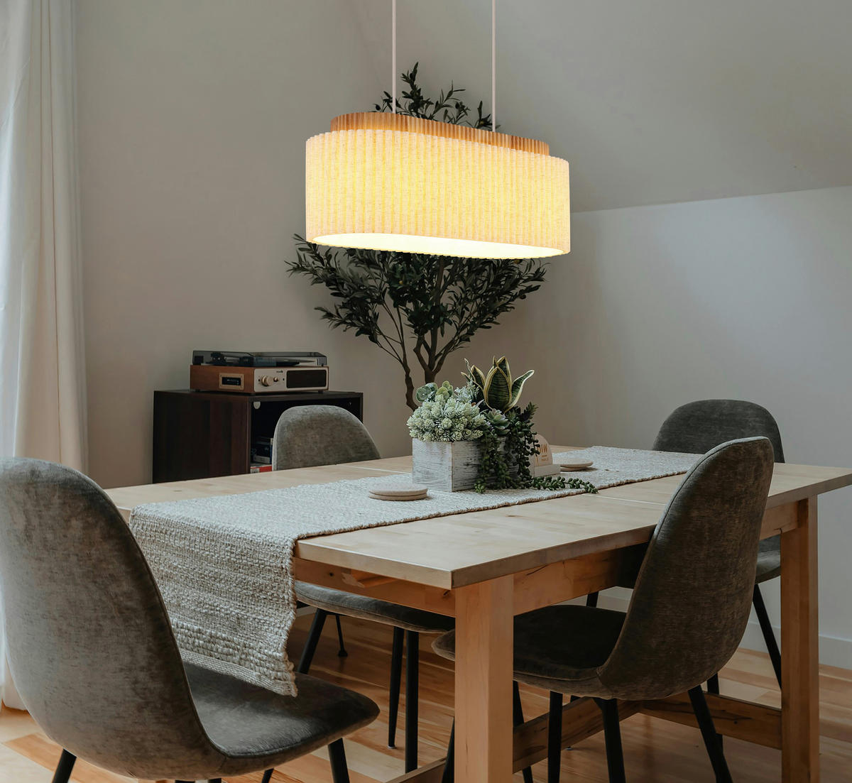 HÄNGELEUCHTE Jannie 70/30/150 cm  - Sandfarben/Beige, Design, Holz/Textil (70/30/150cm) - Globo